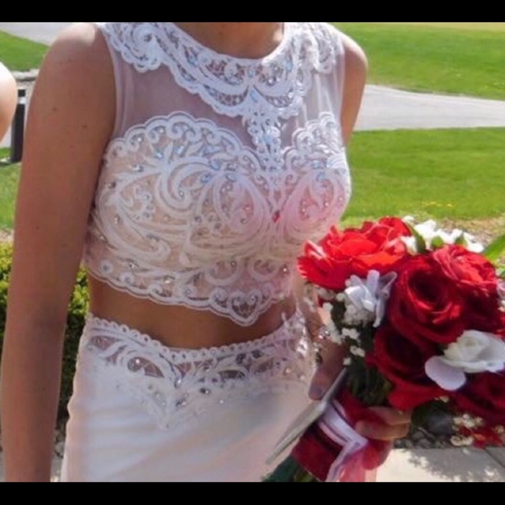 White Two Piece Prom Dress